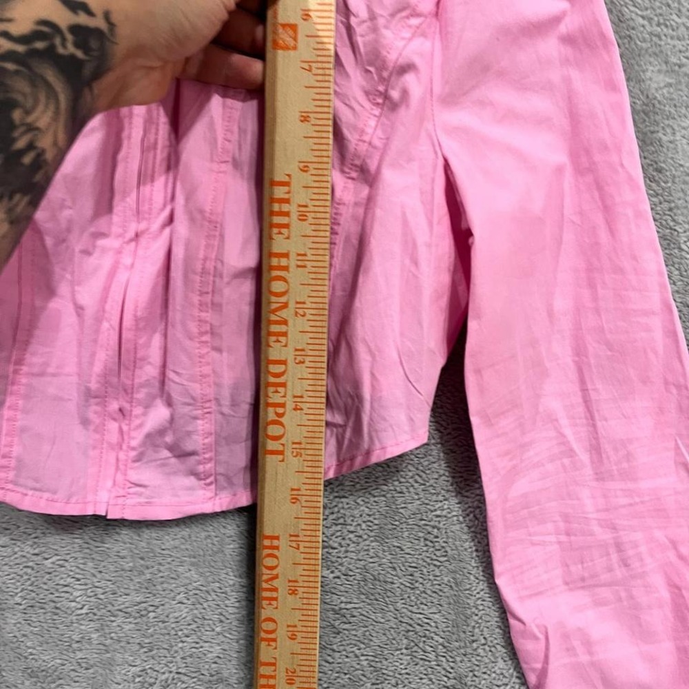 NWT Shein Cropped Shirt Full Zip Long Sleeve Collared Pink Barbie Y2K - Picture 4 of 7